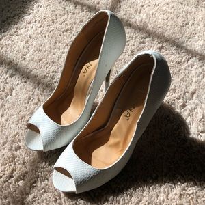 White snake open toe heels